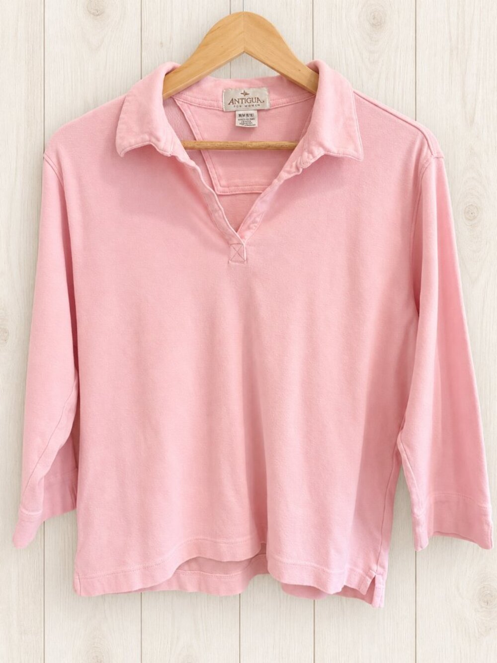 Antigua Pink Collared Polo Knit Top – 100% Cotton, 3/4 Sleeve